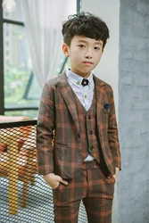 Flower Boys Formal Wedding Suit Kids England Style Blazer+Pant+Waistcoat 4Pcs Suit for Boys Kids Party Host Costume