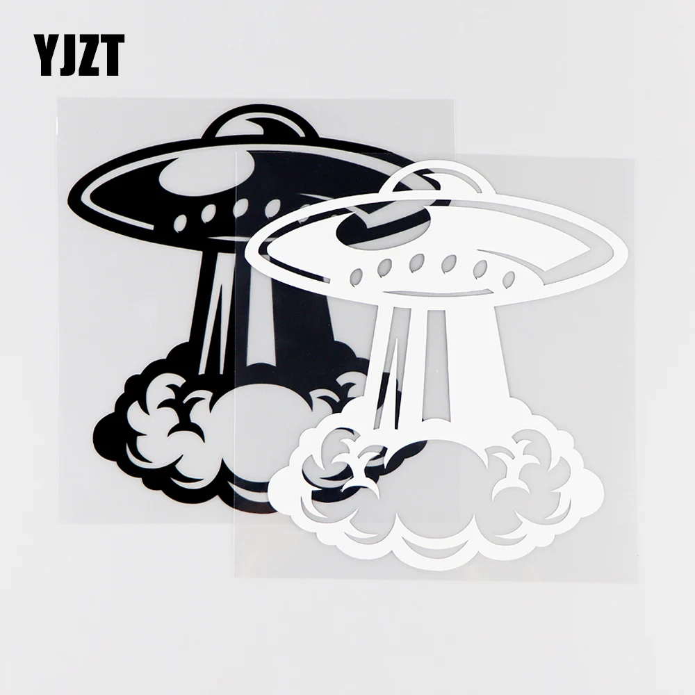 Yjzt 14.3x15.4cm ufo blastoff decalques de vinil personalidade adesivo do carro alienígena caçador preto/prata 10a-0072