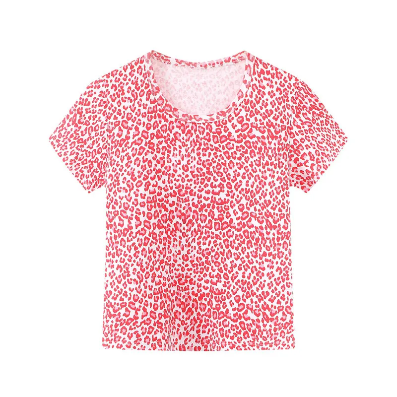 Slim girls pink cheetah shirt 2020 summer fashion ladies soft bomb leopard tops sweet female short blouse sexy female chic tops