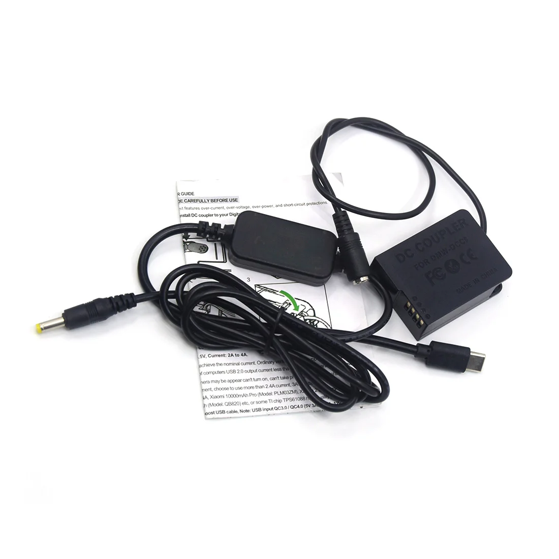 Convertidor de USB-PD USB tipo C a Cable de CC, DMW-DCC8 BLC12 BLC12E, batería falsa para Lumix DMC FZ1000 FZ2000 FZ200 FZ300 G7 G6 GX8 G
