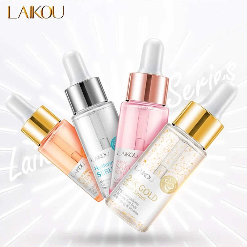 LAIKOU Hyaluronic Acid Essence Facial Serum 24k GOLD Vitamin C Face Care Japan Sakura Moisturing Rose Essence Face SkinCare 17ml