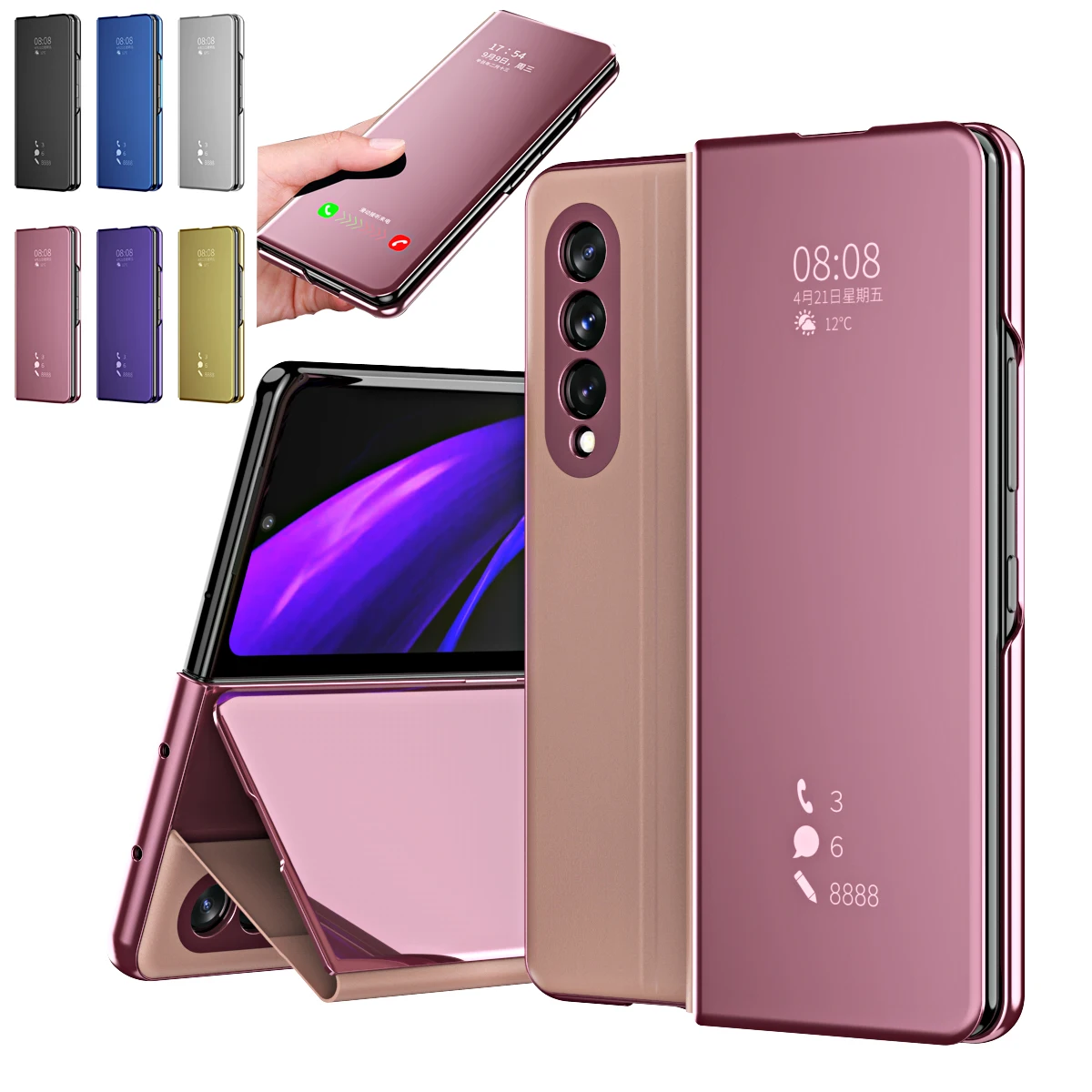 Coque Z Fold 6 5 4 3 Flip Case For Samsung Galaxy Z Fold 2 Mirror Clear View PU Leather Shell Phone Folding Cover Capa