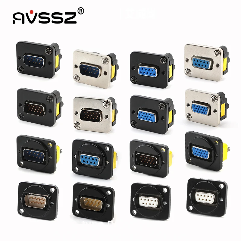 AVSSZ DB9 RS232 to DB9 Male Female Adapter Lockable VGA DB15 Audio Connector 9 15 Pin Solder Free Docking Welding Module Socket