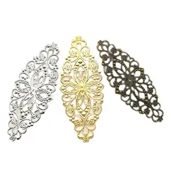 10 PCS Gold color/White K/Antique bronze Oval Metal Filigree Flowers Slice Charms Findings DIY Accessories Jewelry Assembly