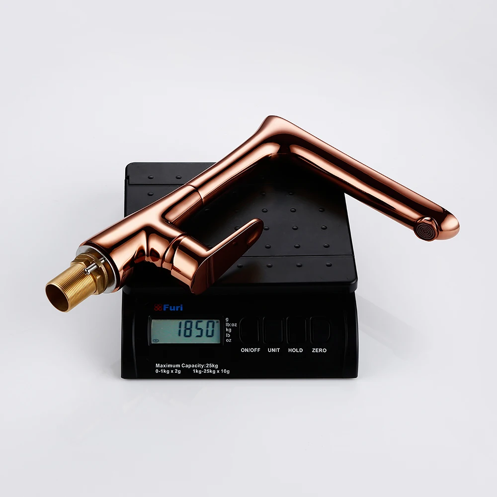 Bagnolux Polished Rose Gold Brass Single Hole Handle Deck Mounted Hot And Cold Mixing Kitchen Sink Faucet