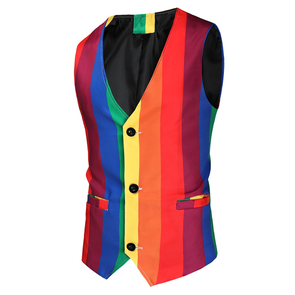 Blazer Set Men Rainbow Striped Print Blazer+Pants+Vest 3 Pieces Prom Suits For Men 2021 Costume Homme Party Blazer Masculino 4XL