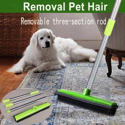 Pet Hair Rubber Broom Floor Brush for Carpet Dog Hair Remover Silicone Broom  Househeld Cleaning Squeegee Adjustable Long Handle