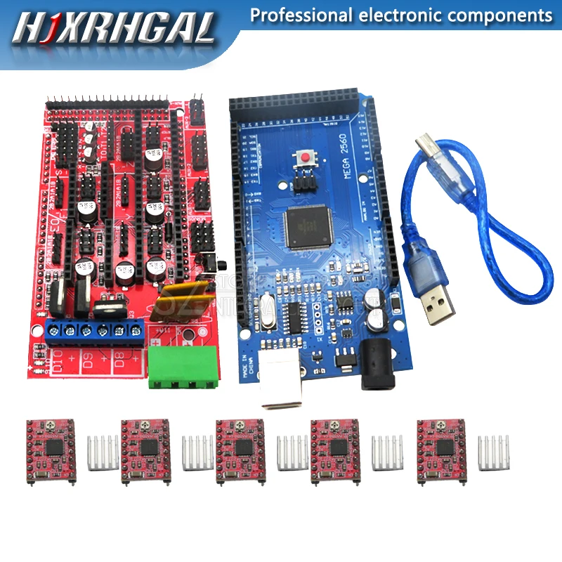 

Ramps 1.4 Kit Mega 2560 R3 for arduino + 1pcs RAMPS 1.4 Controller + 5pcs A4988 Stepper Driver Module 3D Printer Kit