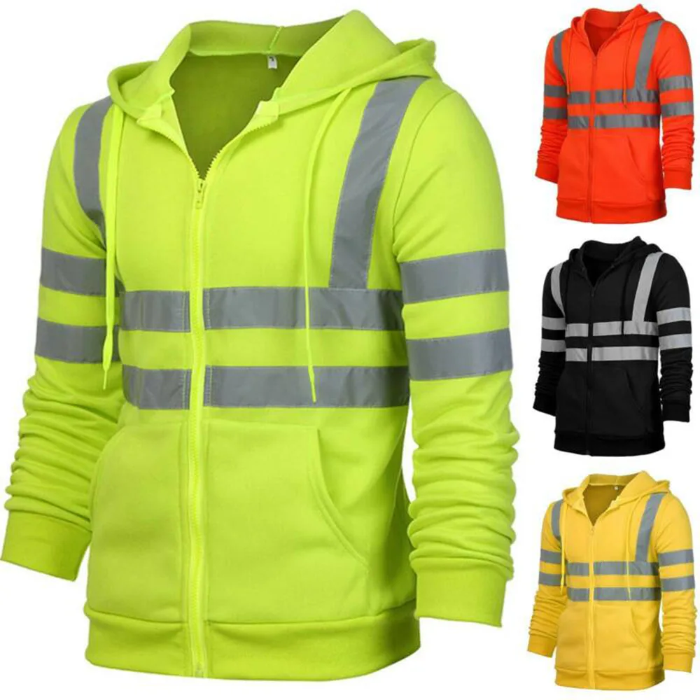 Reflective Hoodie Men, Workwear Reflection Sweatshirt, Cycling Safety Jacket, High Visibility Cloth,Safe Running