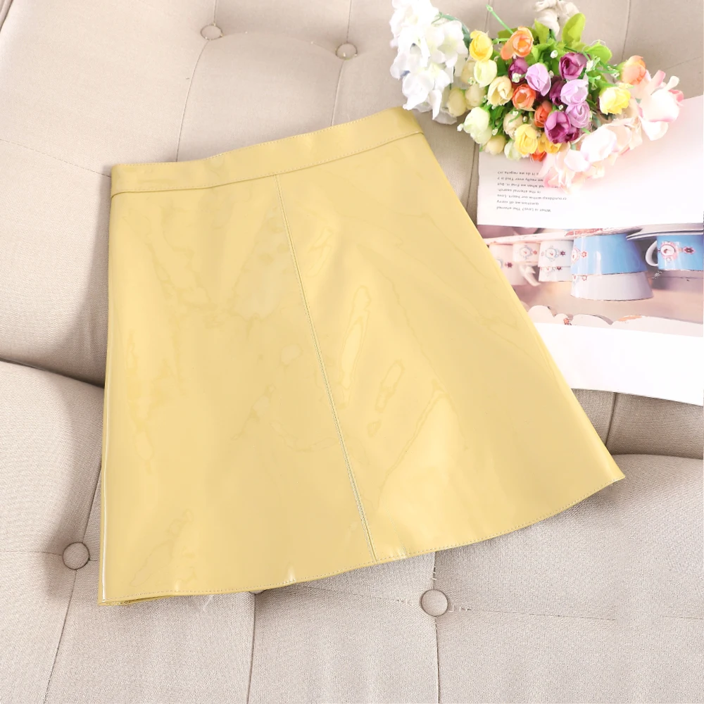 Women\'s Short Faux PU Leather Skirt, Female Mini Skirts, Korean Fashion, Bright, A-Line, 7 Colors, Autumn, Winter