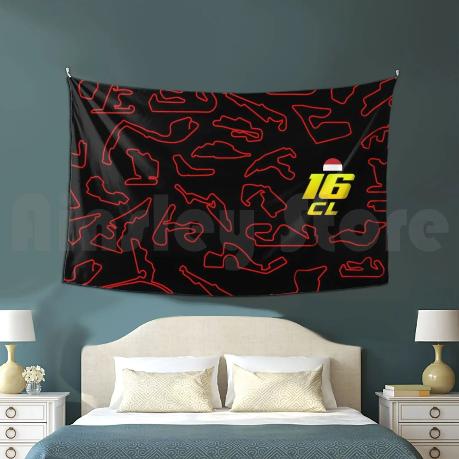 Cl 16-значный узор Гобелен Гостиная Спальня Гоночная трасса Гонки Scuderia Team Lecrerc Монако Италия Итальянка