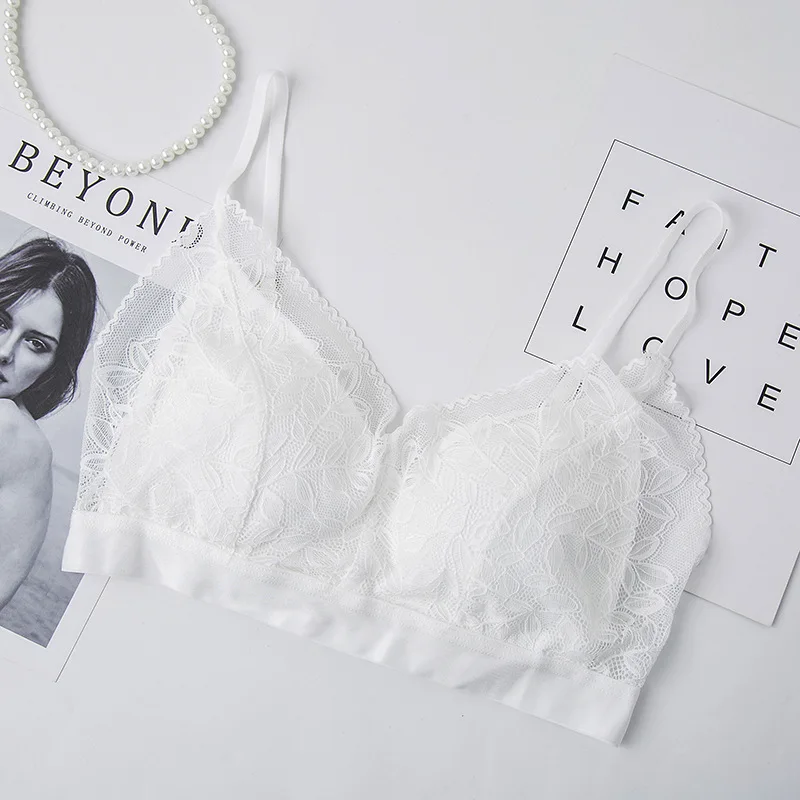 Ladies Sexy Lace Underwear No Steel Ring Push Up Bras For Women Transparent Beautiful Back Comfortable Top Wrapped Chest VesT