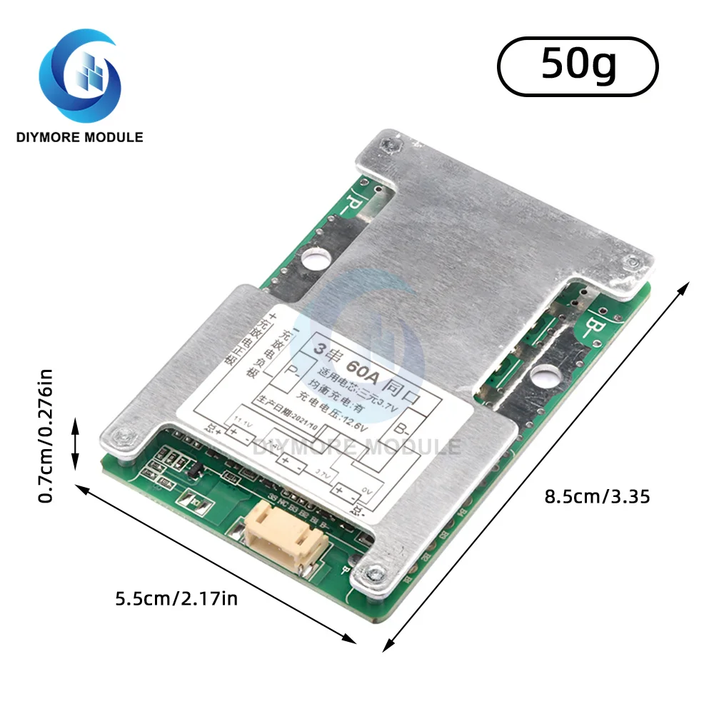 BMS 3S 3.7V 60A/120A Lithium Battery Protection Board Common Port With equalization and same port for 18650 Battery Pack