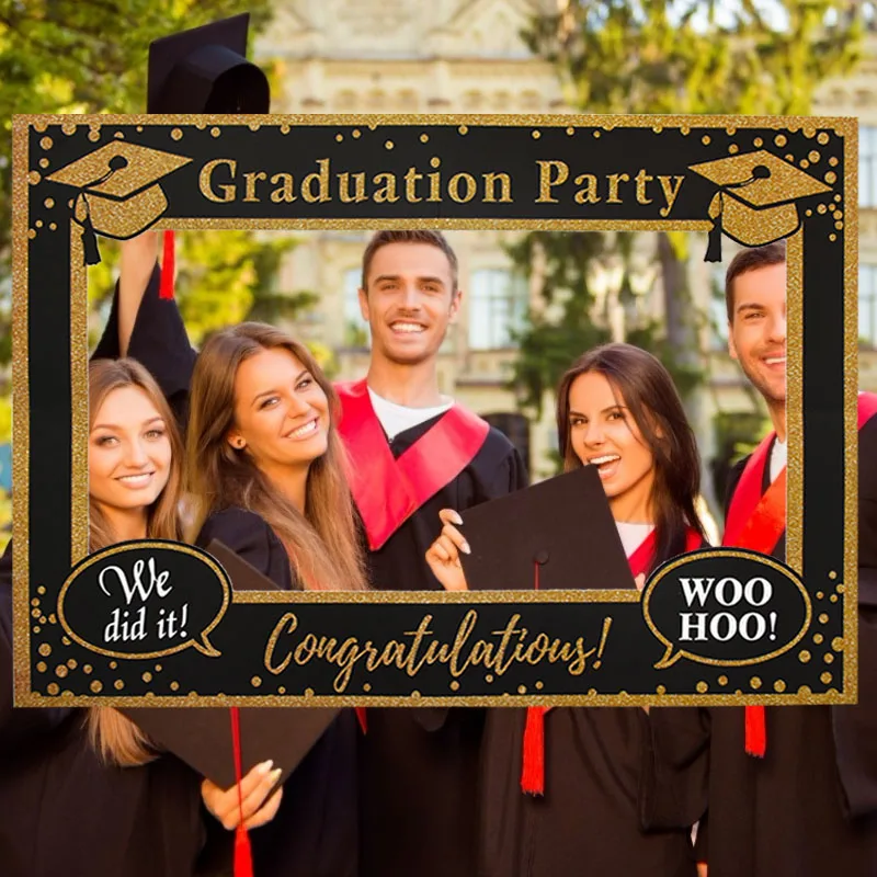 1Pcs Black Gold Graduation Frame Graduation Party Booth Props Graduation Photo Decor DIY Photo Props Graduation Party Supplies