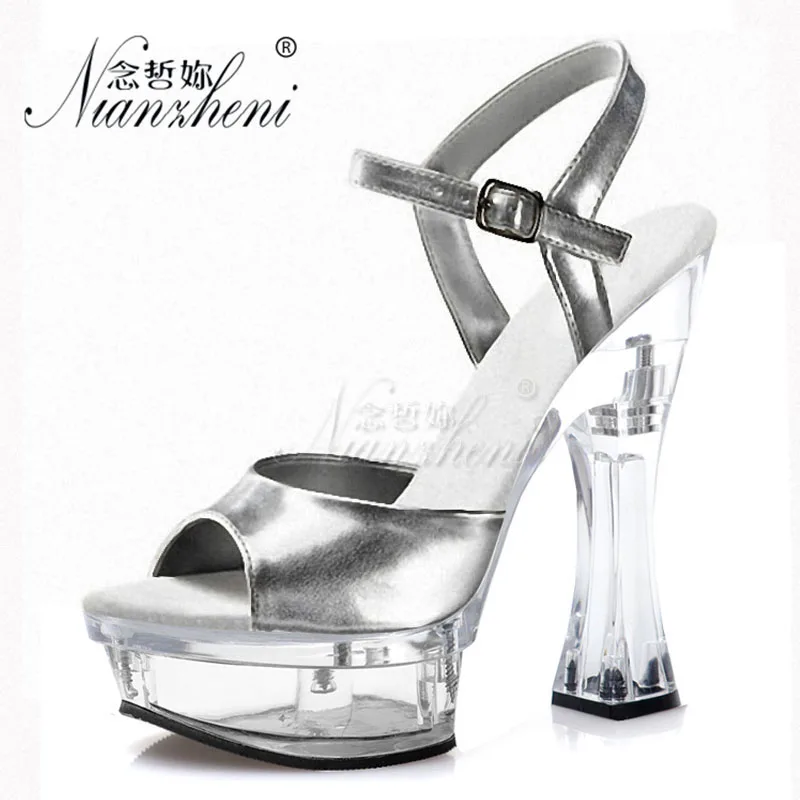 

14cm Super High Heel Pole Dance Shoes Fashion Shallow Patent Leather Women Platform Sandals 6 Inch Sexy Fetish Models Party Show