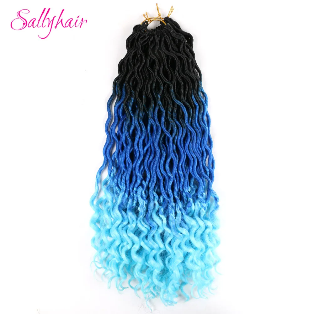 Sallyhair 24 Strands/Pack Faux Locs Curly Crochet Braids Hair Extension Synthetic Soft Ombre Braiding Hair Blue Pink  Loose End