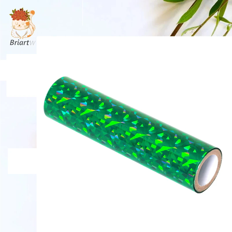 Briartw 5 M x 1 Roll Green Diamond Color Heat Activated foil Hot Foil Rolls Hot Stamping Foil Paper Holographic Heat Transfer