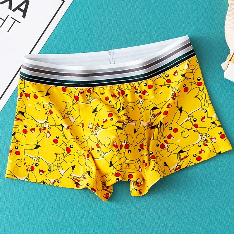 1Pc Pokemon Pikachu Underwear Men Panties Anime Cartoon Boys Teenager Boxer Briefs Kawaii Cosplay Male Cotton Underwear Gifts