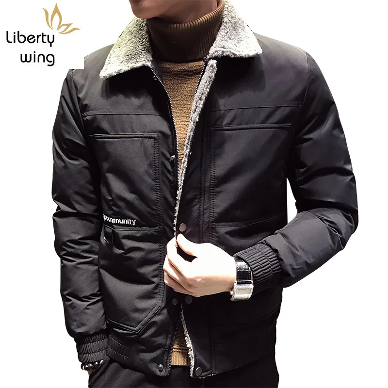 Winter Mens Lamb Fur Fashion Cotton Coats Plus Size 4XL Slim Turn Down Collar Thick Warm Men Short Jackets Veste Homme