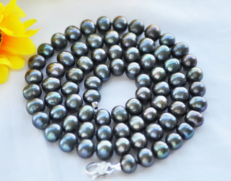 

P7458 17"-48" 12mm Black Round Freshwater Pearl Necklace CZ