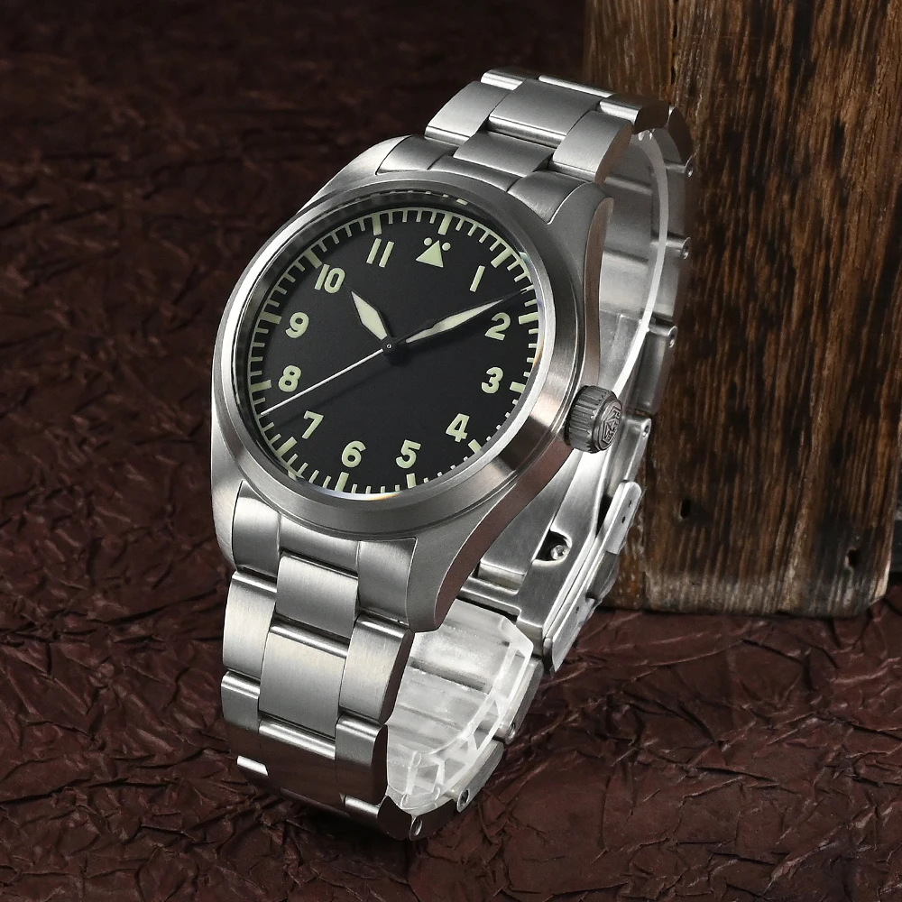 Imagem -03 - San Martin-relógio Mecânico Automático Masculino Relógios Piloto Luminosos Estilo Simples Moda Militar Nh35 Nh55a 39 mm 20 Bar Impermeável