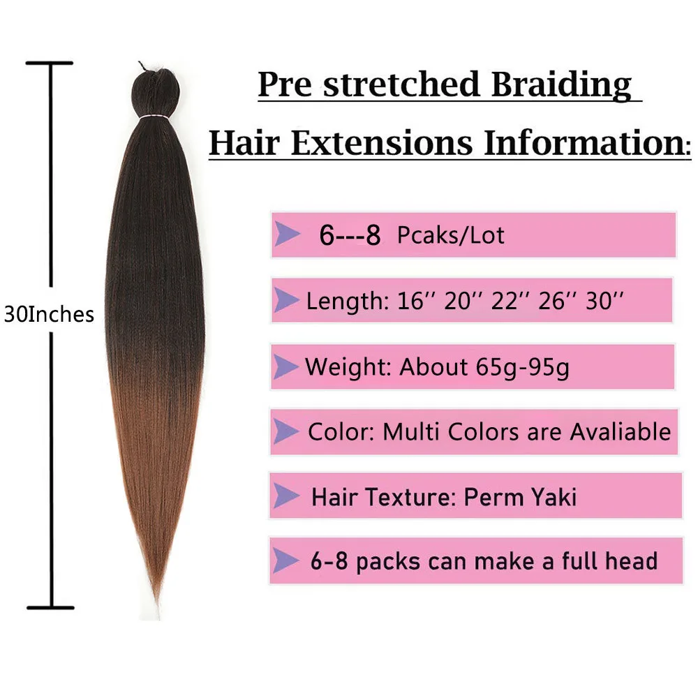 Vorgestrecktes Flechthaar 16/20/22/26/30 Zoll Niedrigtemperatur-Faser Synthetische Haarverlängerungen für Jumbo Crochet Braids – Detail 3