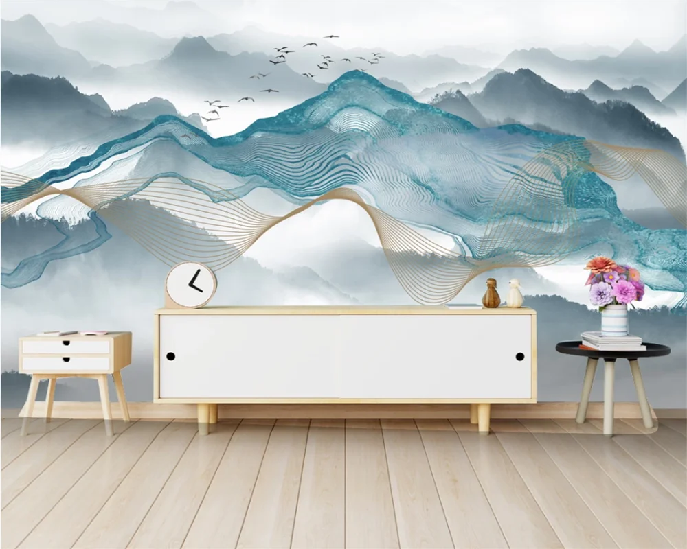 beibehang Customize new Chinese style modern new decorative painting abstract line landscape papel de parede wallpaper