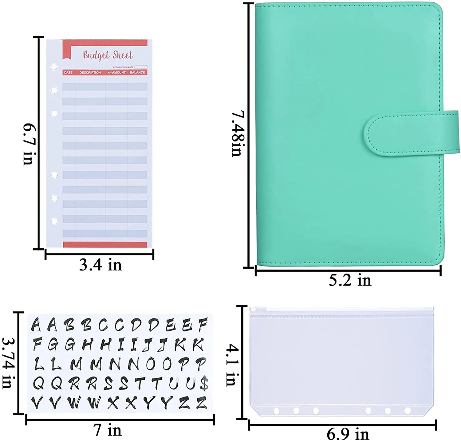 A6 PU Binder Budget Cover Cash Envelopes System with Binder Pockets,Expense Budget Sheets and Letter Sticker Labels for Saving