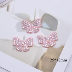 30Pcs Mini Pink Bow Tie Planar Rhinestone Patches DIY Crafts Stick on Scrapbooking Flatback Ornament Accessories
