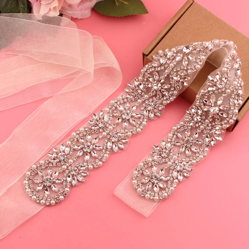 Silver Crystal Bridal Sash For Women Elegant Wedding Dress Belt With Stones New Rhinestone Pearl Bridal Belt Dresses Accessories