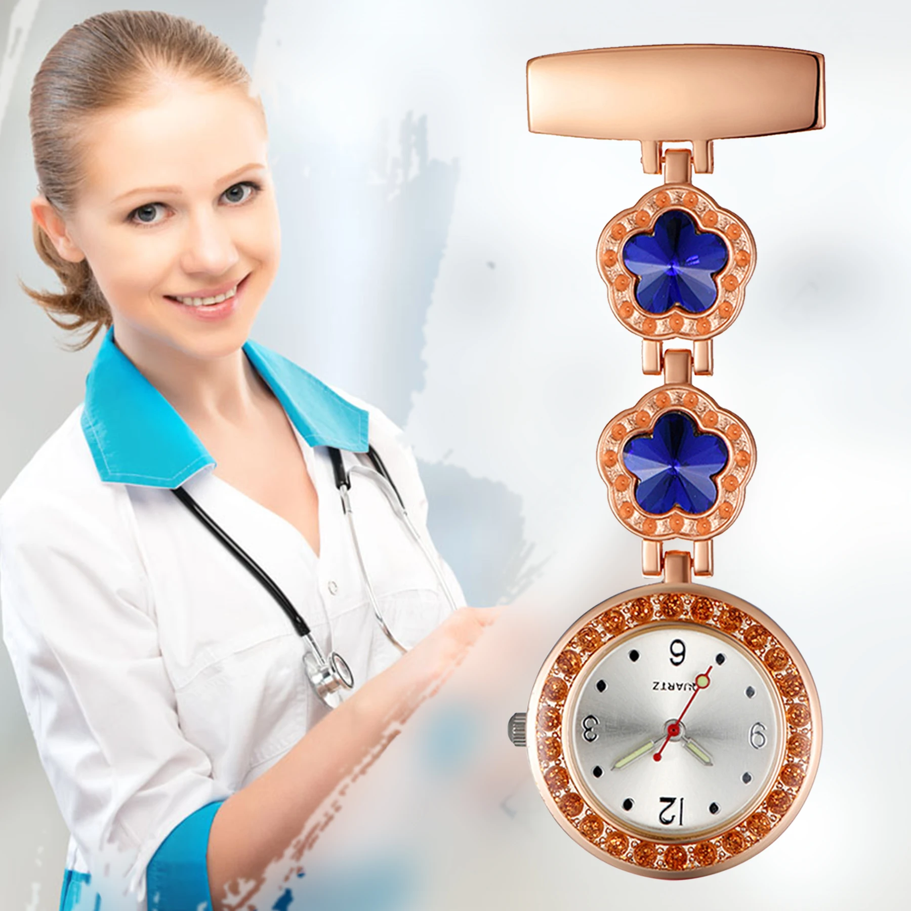 LANCARDO Fashion Petal Brooch Nurse Watch Clip-on Fob Brooch Pendant Hanging Quartz Pocket Watch For Medical Doctor Nurse