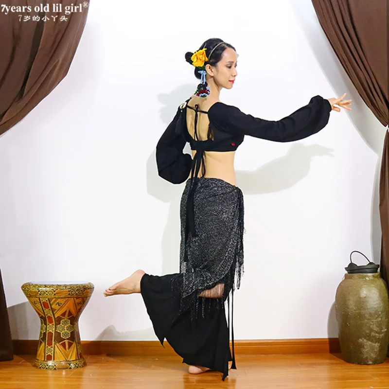 Modal Cotton ATSสไตล์เผ่าBelly Dance Topsเซ็กซี่VคอออกแบบBacklessโคมไฟแขนเสื้อสำหรับสตรีDSS01-4