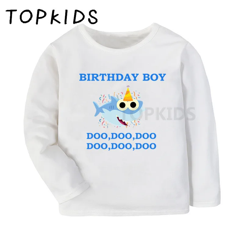 2021 Boys Happy Birthday Blue Shark 1-9 Number Cartoon Print T shirt Kids Long Sleeve T-shirt Children Funny Clothes,LKP2441