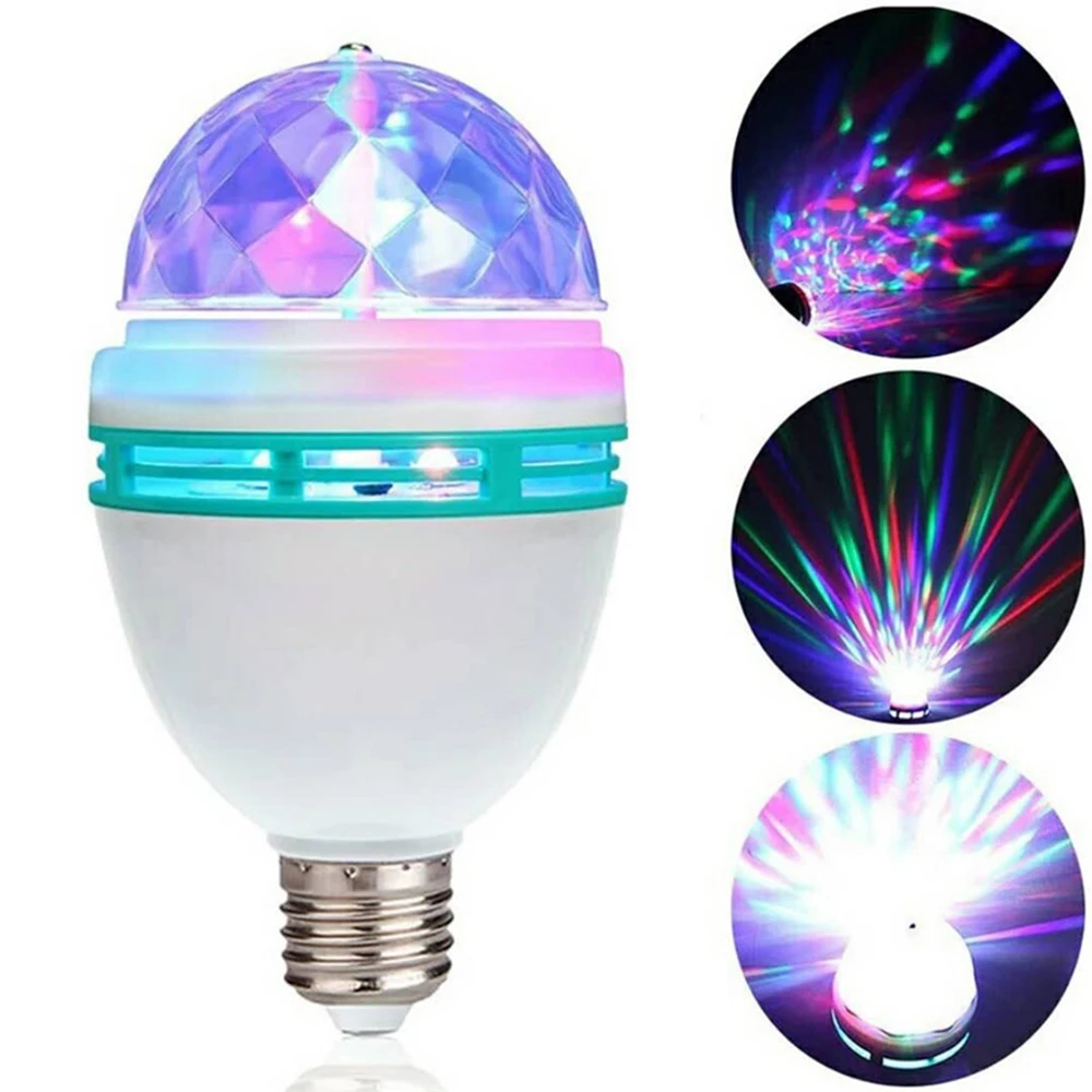 LED RGB Stage Light Bulb Rotatable Colorful Flashing Stage Lamp E27 Strobe Disco Bulb Projector Ambient Light for Home Bar Party