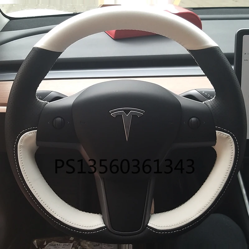 For Tesla model S model X Model 3 hand-stitched leather flip-furry steering wheel cover special