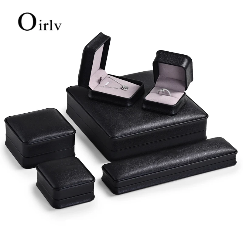 Oirlv Black PU Leather Jewelry Sets Box 18.5*19*4.5cm with Microfiber Jewelry Organizer Case for Ring Pendant Bangle Customize