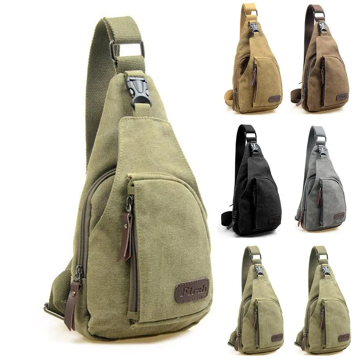 New Men Vintage Canvas Leather Satchel Shoulder Sling Chest Pack Bag