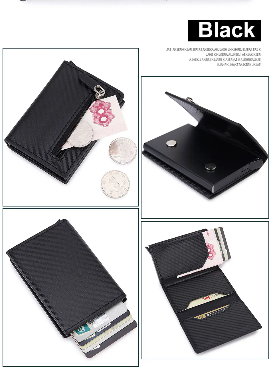 Customized Anti Rfid id Card Holder Case Men Leather Metal Wallet Coins Bag Purse Woman Slim Credit Bank Card Holder With Zipper