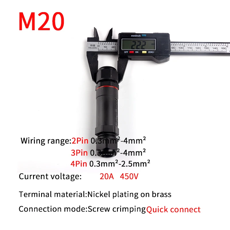 IP68 Waterproof Connector M20 2/3/4Pin Electrical Terminal Adapter Wire Connector Screw connector LED Light Outdoor Connection