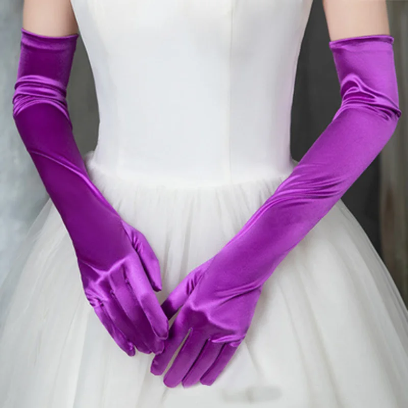 Korean Women Christmas White Wedding Dress Long Satin Elastic Etiquette Gloves Summer Sunscreen UV Full Finger Driving Glove K14