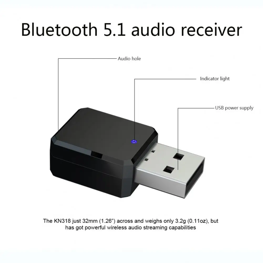 Bluetooth 5.1 Audio Receiver Wireless Adapter with Microphone Hands-Free Call USB Blue LED Flash Car Bluetooth Audio Transmitter