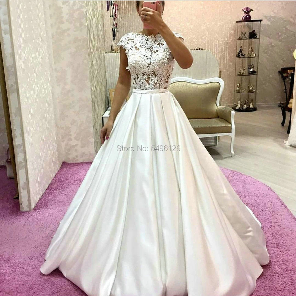 Vestido De novia De satén con cuello redondo, prenda larga con apliques, color blanco, Sexy, 20204