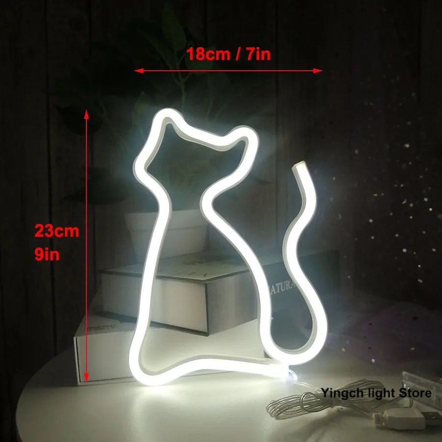 Cat Neon Light Sign LED Animal Figure Modeing Lamp Decoration Ornaments for Room Pet Shop Party Holiday USB and Battery Powered