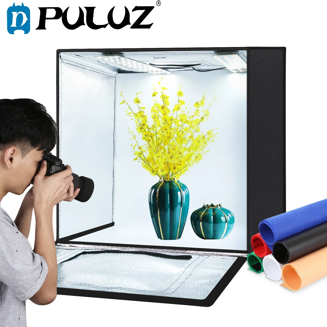 PULUZ 80/60/40cm Portable Photo Studio Lightbox Photography Softbox Photo Lighting Studio Shooting Tent Box Kits &6 Backdrops