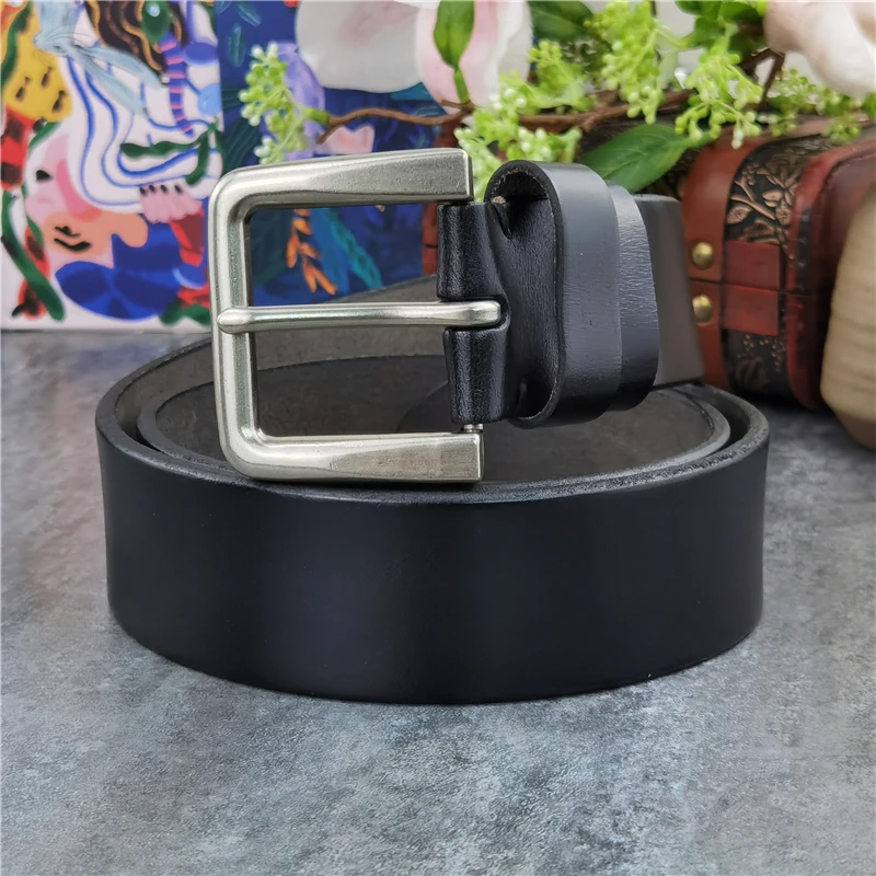 Retro 4.3CM Pin Belt Buckle Luxury Thick Belts Men Leather Vintage Yellow Belt Men Wide Jeans Ceinture Black Waist Belt MBT0019