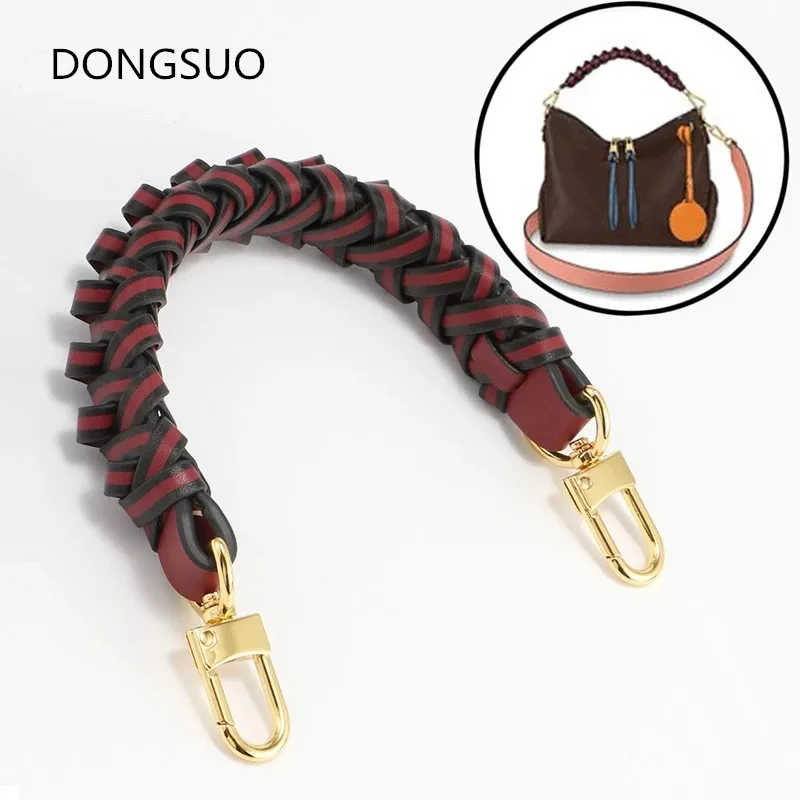 Woven tote handle cowskin genuine leather designer short strap for handbag purse belt bag parts accessories