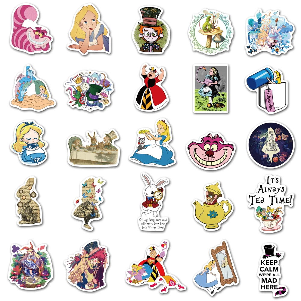 10/30/50PCS Disney Movie Alice in Wonderland Graffiti Stickers Cartoon Decals Laptop Phone Guitar Luggage Toy Sticker for Kids