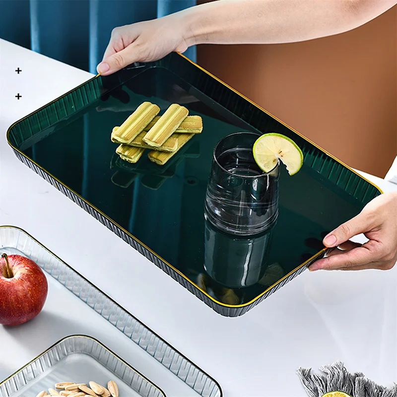 Nordic Phnom Penh Plastic Tray Transparent Rectangle Pallet Large Plate Tea Drink Grocery Storage Supplies Hotel Service Tray