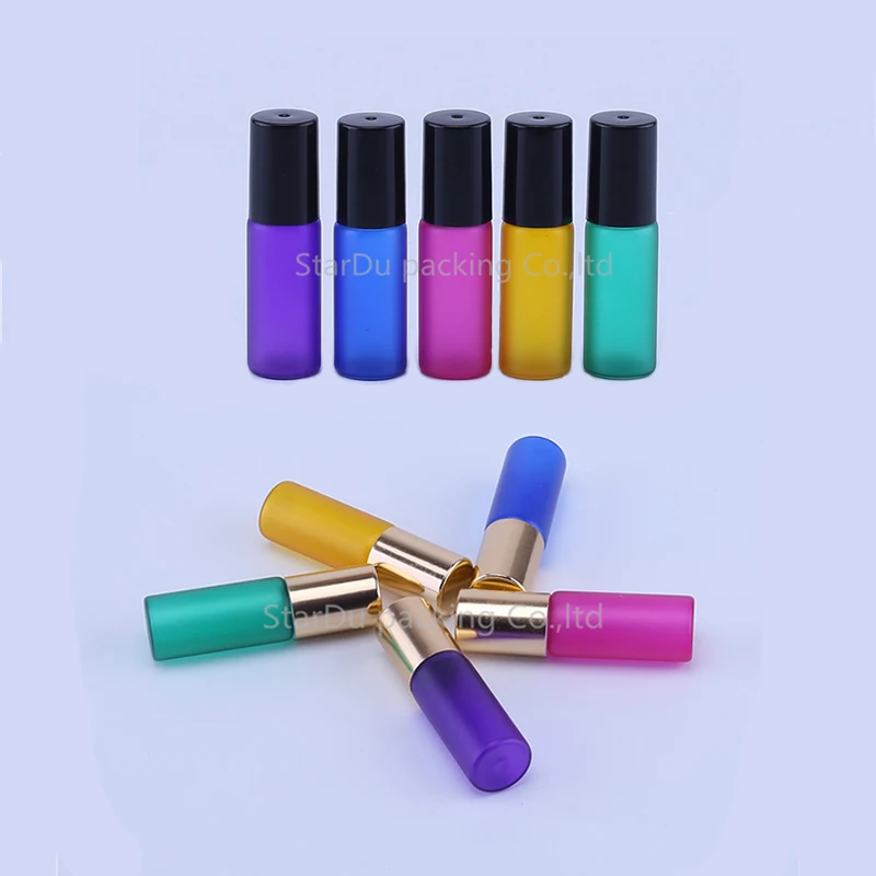 

200pcs 5ml Portable Frosted Glass Roller Essential Oil Perfume Bottles Mist Container Travel Refillable Rollerball Bottle