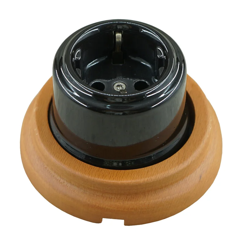 Gremany Porcelain Vintage Socket With Wooden Frame 250V,16A With Child Protection